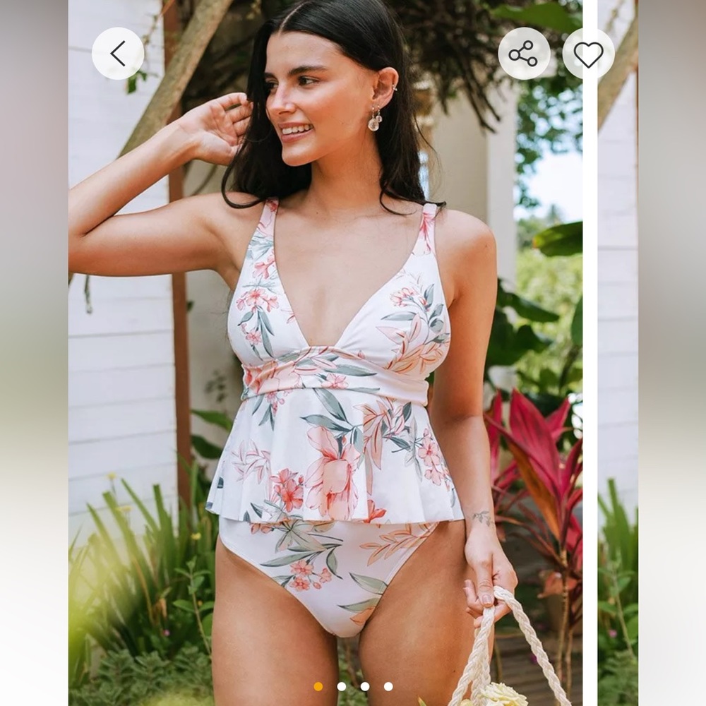 CUPSHE Tina Floral Ruffle Hem Tankini